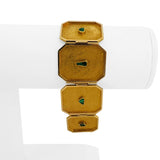 18k Yellow Gold and Emerald 31g Solid Unique Plate Link Bracelet 7.5"
