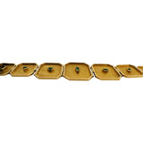 18k Yellow Gold and Emerald 31g Solid Unique Plate Link Bracelet 7.5"