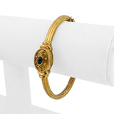 18k Yellow Gold Cabochon Sapphire and Diamond Vintage Bangle Bracelet 6.75"