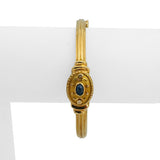 18k Yellow Gold Cabochon Sapphire and Diamond Vintage Bangle Bracelet 6.75"