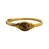 18k Yellow Gold Cabochon Sapphire and Diamond Vintage Bangle Bracelet 6.75"