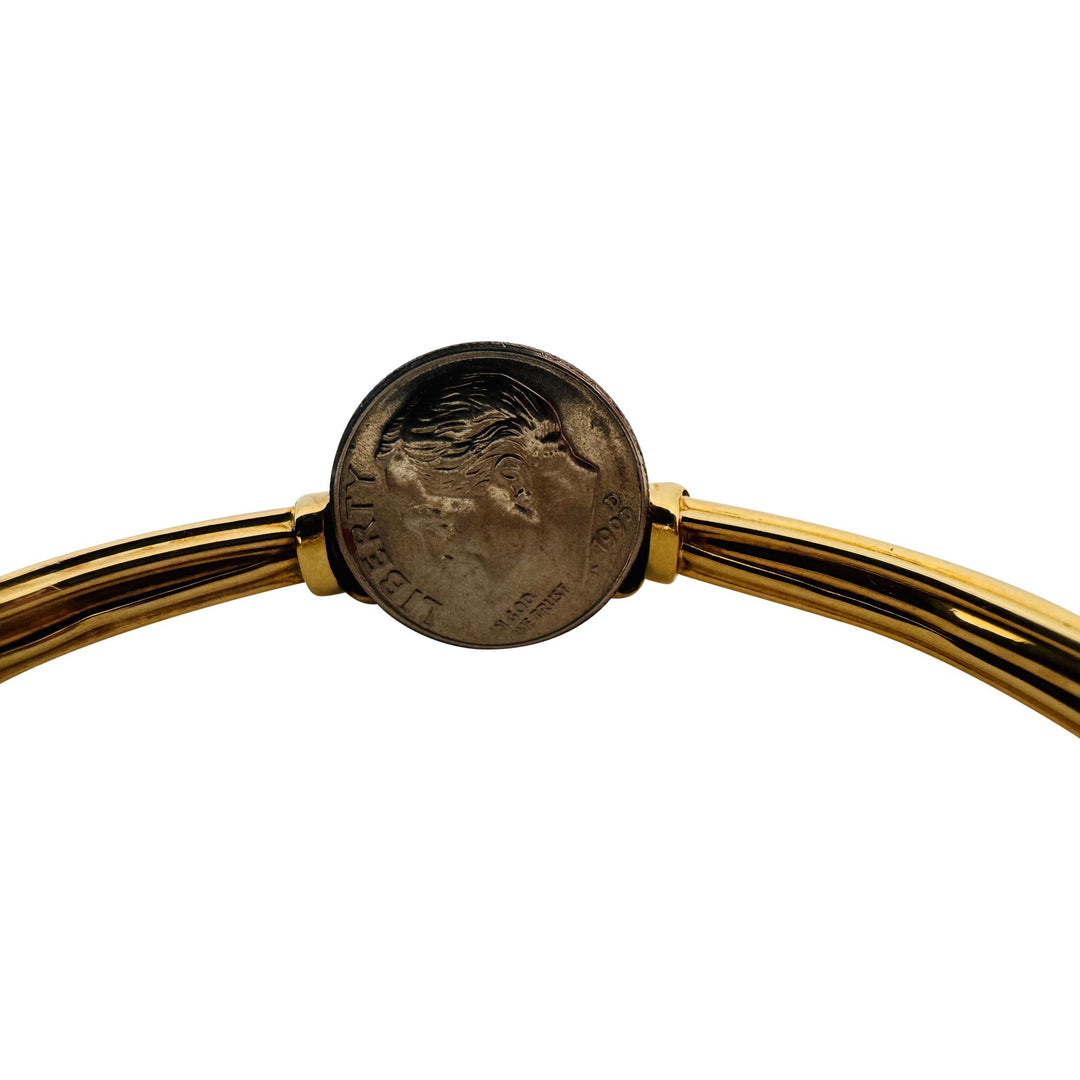 18k Yellow Gold Cabochon Sapphire and Diamond Vintage Bangle Bracelet 6.75"