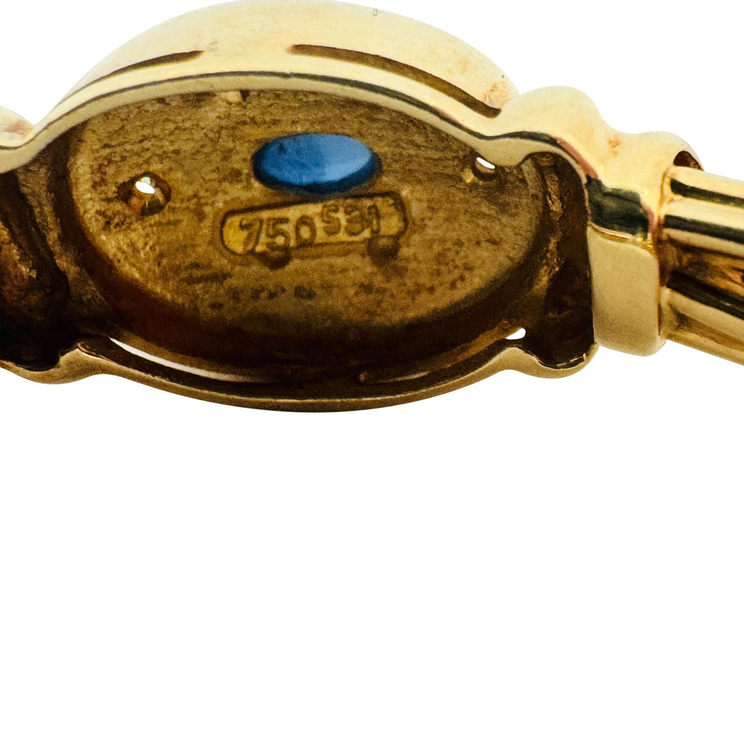 18k Yellow Gold Cabochon Sapphire and Diamond Vintage Bangle Bracelet 6.75"