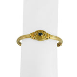 18k Yellow Gold Cabochon Sapphire and Diamond Vintage Bangle Bracelet 6.75"