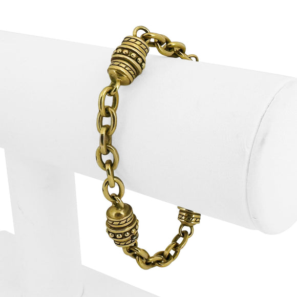 18k Yellow Gold 31g Solid Heavy Vintage Cable Link Barrel Station Bracelet 7