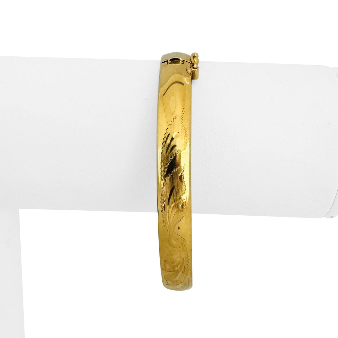 18k Yellow Gold 13.2g Vintage Ladies 8mm Bangle Bracelet Italy 7.25"