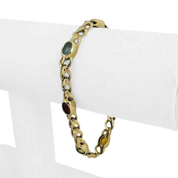 14k Yellow Gold 14.7g Multi Bezel Set Gemstones Fancy Link Bracelet 7