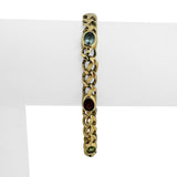14k Yellow Gold 14.7g Multi Bezel Set Gemstones Fancy Link Bracelet 7"