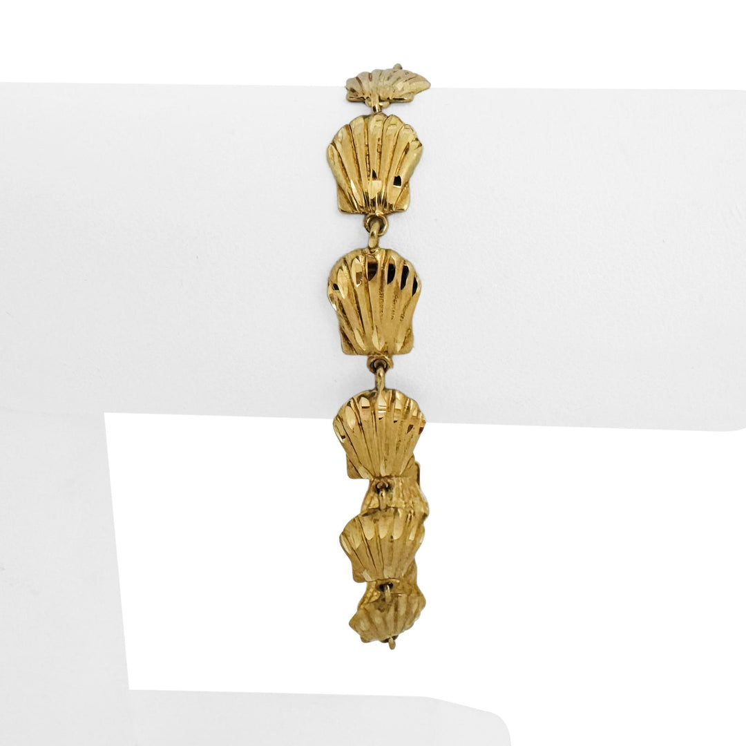 14k Yellow Gold 10.6g Solid Diamond Cut 10mm Scallop Shell Link Bracelet 7.25"