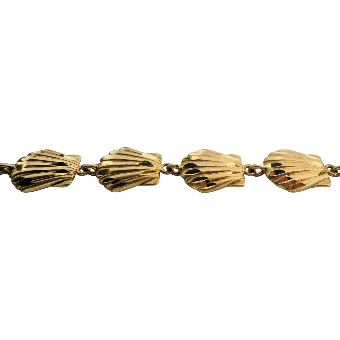 14k Yellow Gold 10.6g Solid Diamond Cut 10mm Scallop Shell Link Bracelet 7.25"
