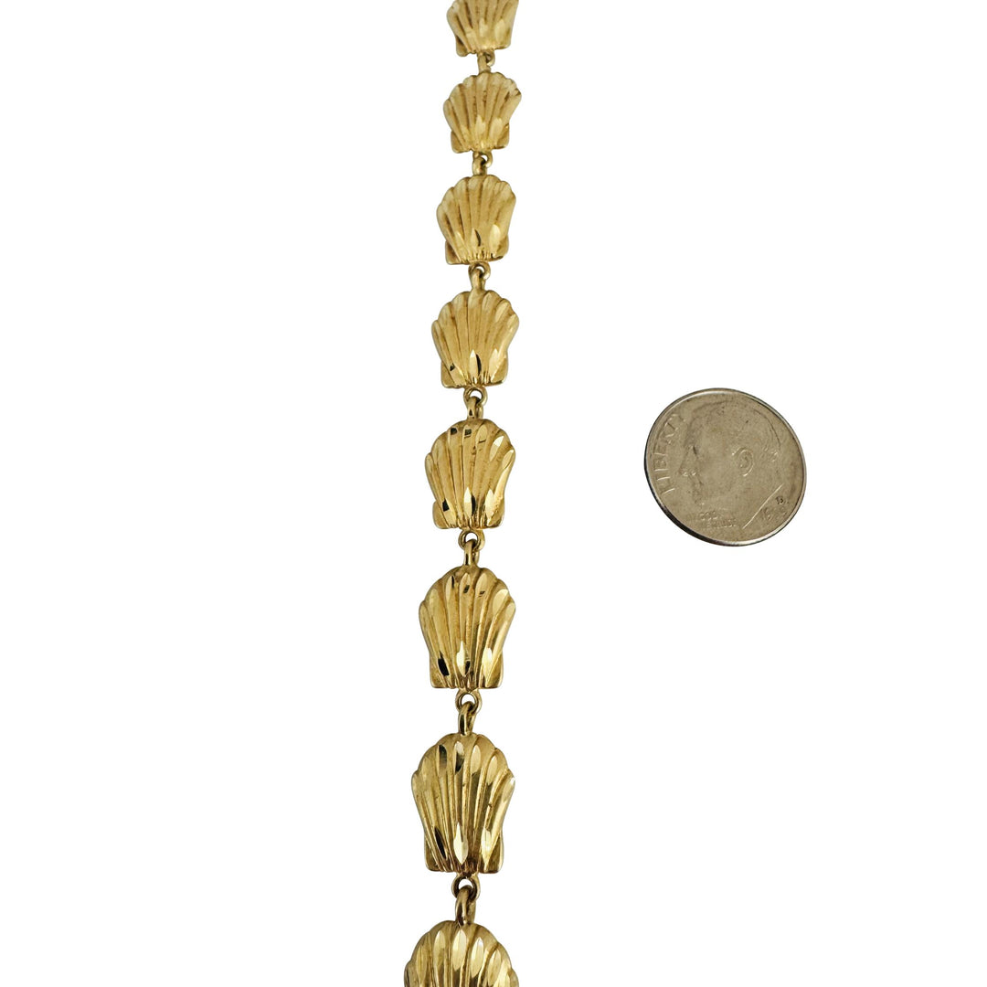 14k Yellow Gold 10.6g Solid Diamond Cut 10mm Scallop Shell Link Bracelet 7.25"