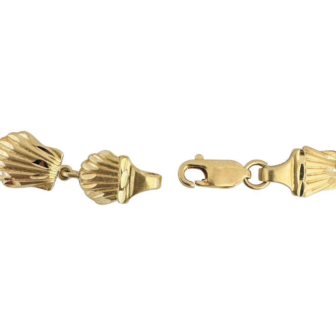 14k Yellow Gold 10.6g Solid Diamond Cut 10mm Scallop Shell Link Bracelet 7.25"