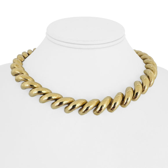 14k Yellow Gold 50.3g Heavy Polished 12mm San Marco Link Necklace Italy 16