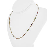 14k Yellow Gold 5.6g Figaro Link Green and Pink Glass Station Necklace Italy 18"