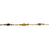14k Yellow Gold 5.6g Figaro Link Green and Pink Glass Station Necklace Italy 18"