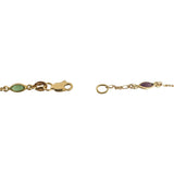 14k Yellow Gold 5.6g Figaro Link Green and Pink Glass Station Necklace Italy 18"