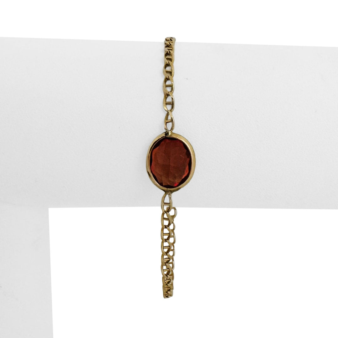 14k Yellow Gold and Oval Bezel Set Citrine Mariner Link Bracelet Italy 6.5"