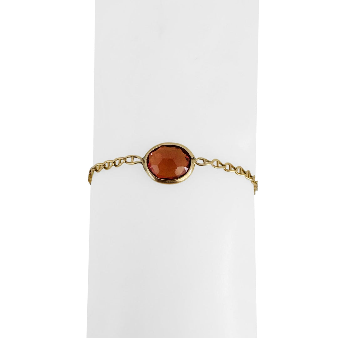 14k Yellow Gold and Oval Bezel Set Citrine Mariner Link Bracelet Italy 6.5"