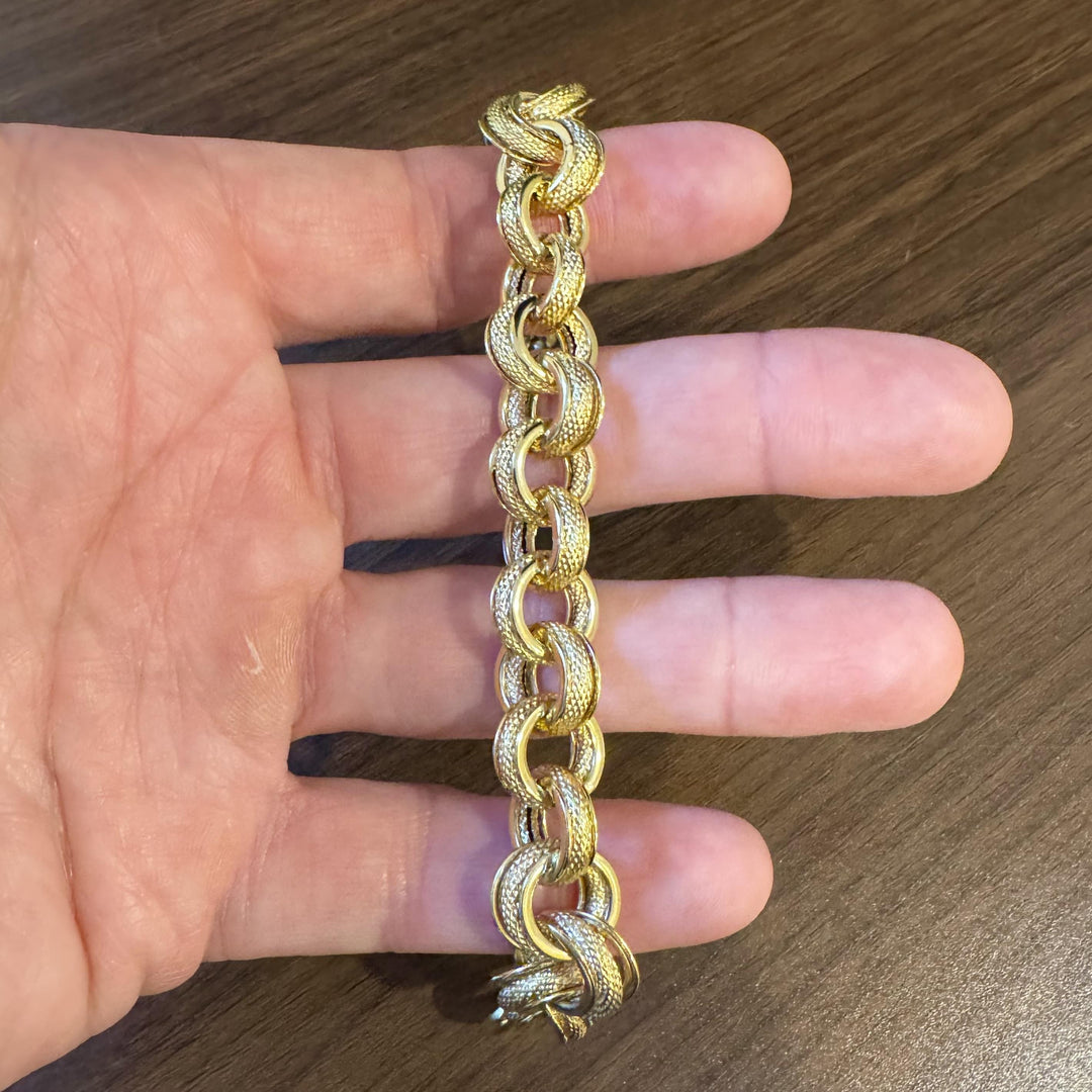 14k Yellow Gold 15.7g Hollow Thick 12.5mm Circle Cable Link Bracelet Italy 8"
