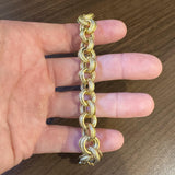 14k Yellow Gold 15.7g Hollow Thick 12.5mm Circle Cable Link Bracelet Italy 8"