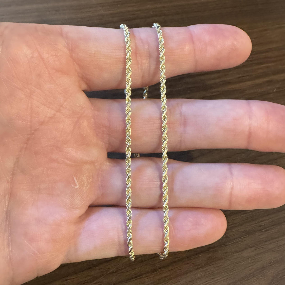 14k Yellow Gold 8.5g Solid Thin 2mm Diamond Cut Rope Chain Necklace 18"