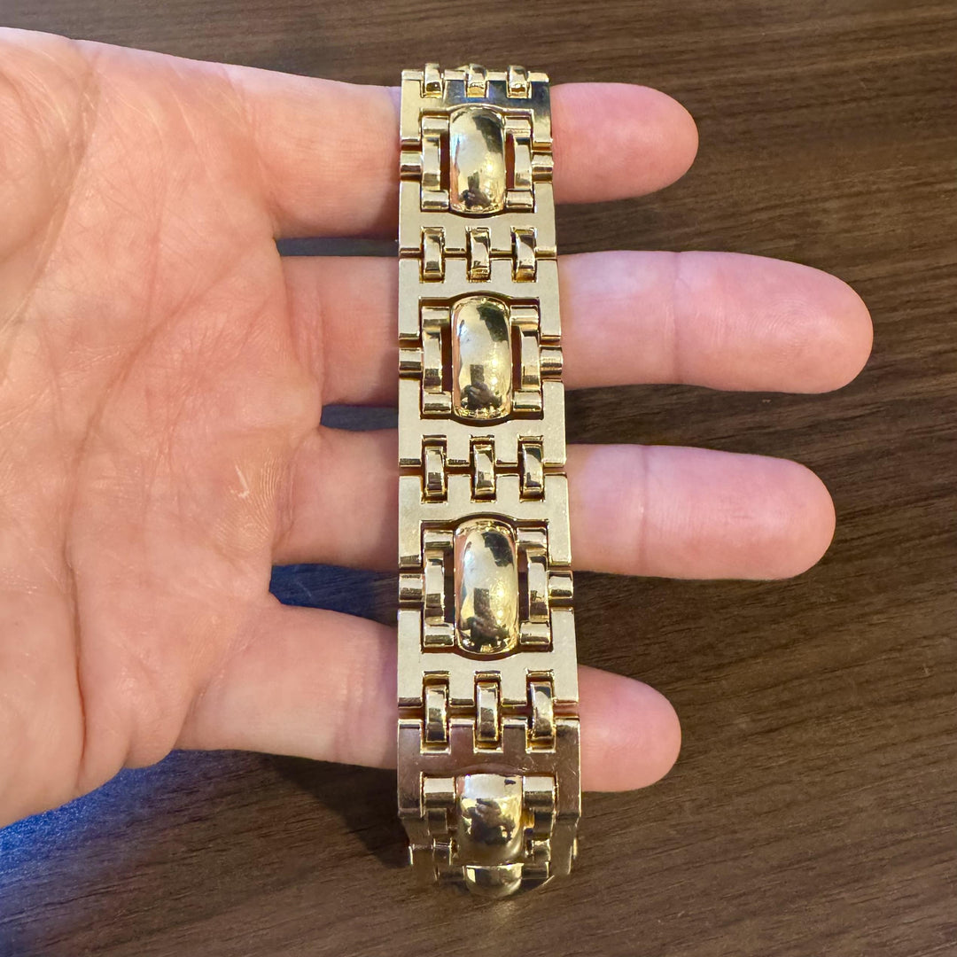 14k Yellow Gold 54.4g Big Heavy 23mm Fancy Link Bracelet 7.25"