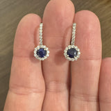 14k White Gold Blue Sapphire and 0.45cttw Vintage Lever Back Drop Earrings