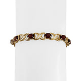 14k Yellow Gold and Garnet 9.7g Solid XO Hugs and Kisses Link Bracelet 7.25"
