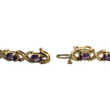 14k Yellow Gold and Amethyst 15.7g Solid XO Hugs and Kisses Link Bracelet 7"