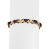 14k Yellow Gold and Amethyst 15.7g Solid XO Hugs and Kisses Link Bracelet 7"