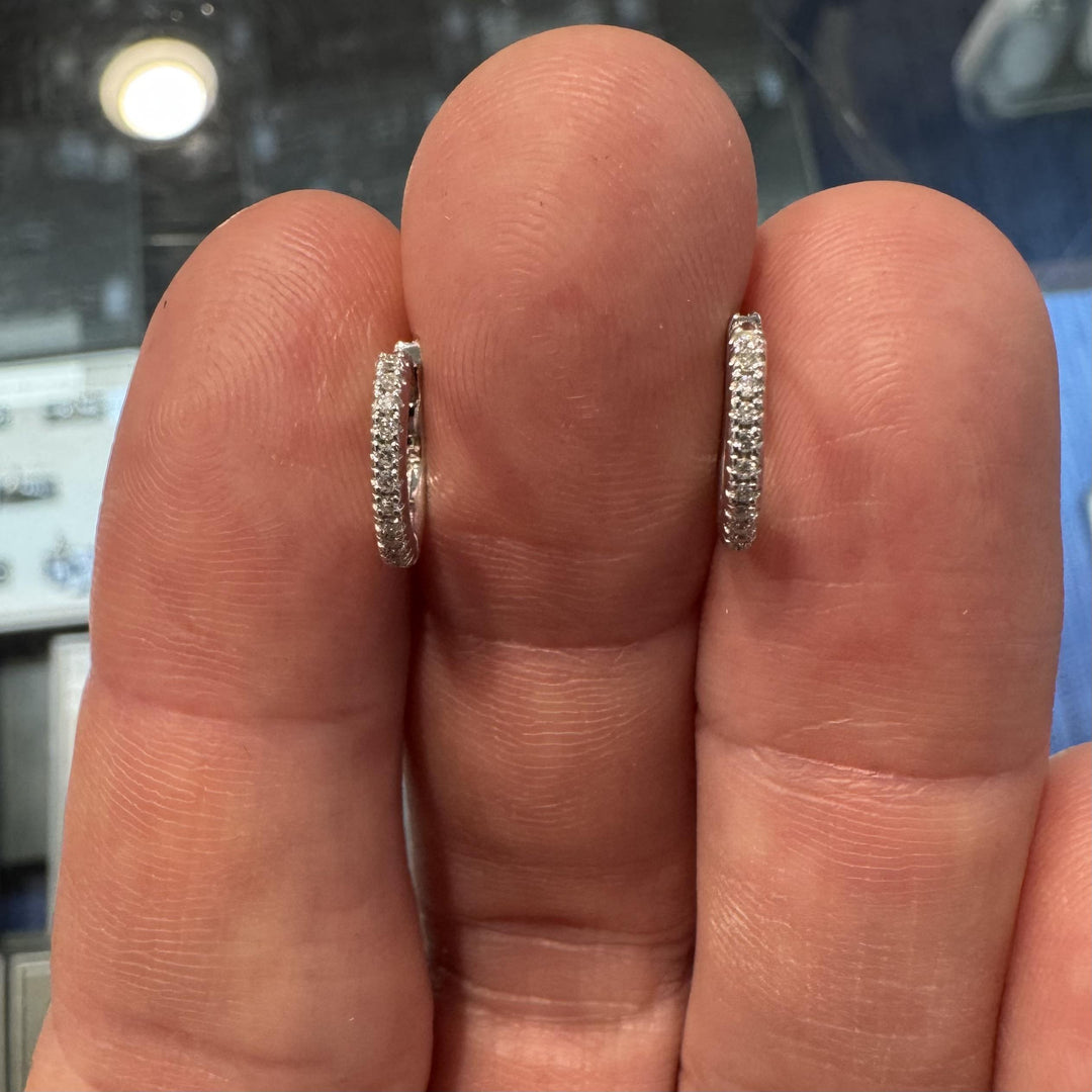 Brand New 0.20cttw Natural Diamond Micro Hoop Earrings in 14k White Gold