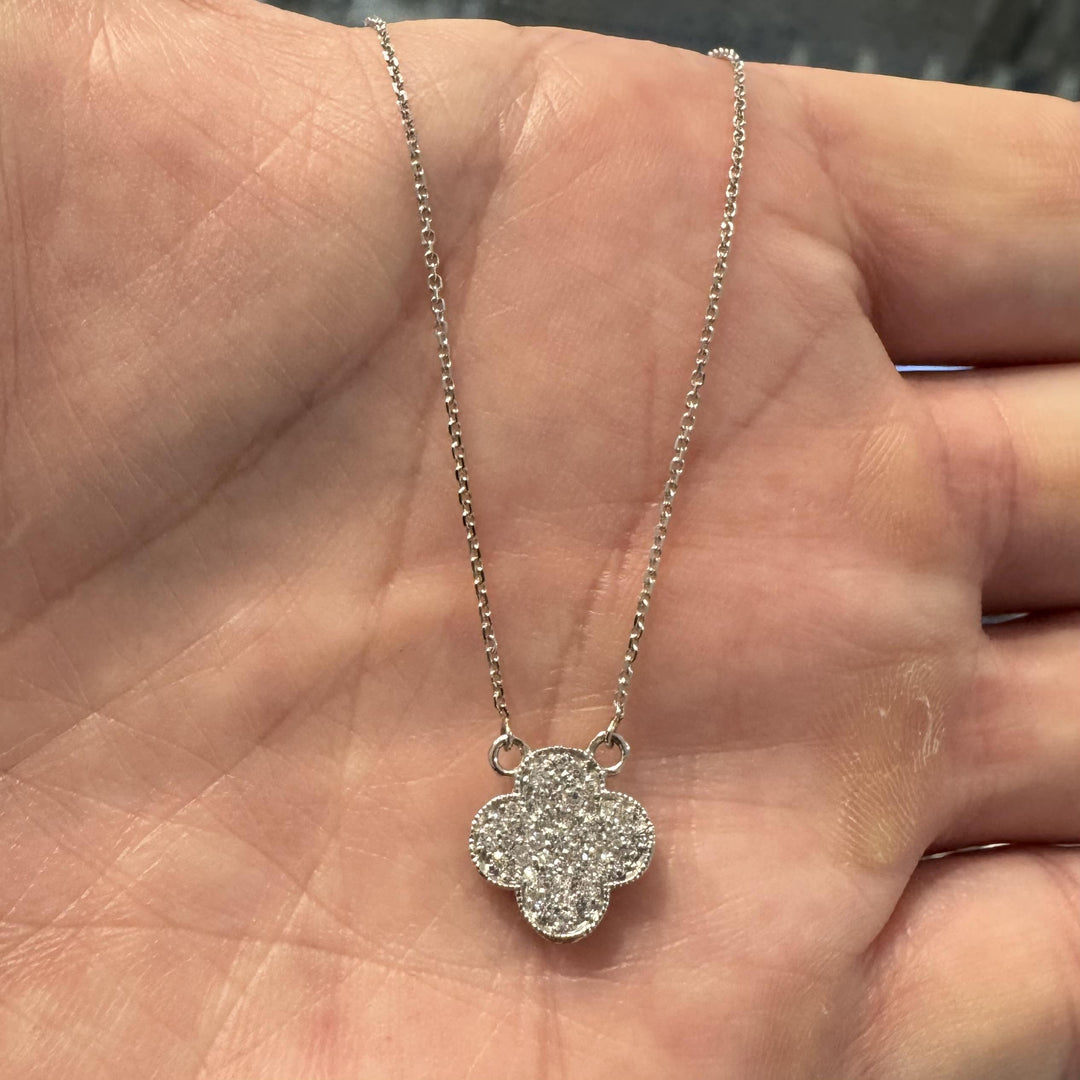 Brand New 0.50cttw Natural Diamonds Clover Pendant Necklace in 14k White Gold