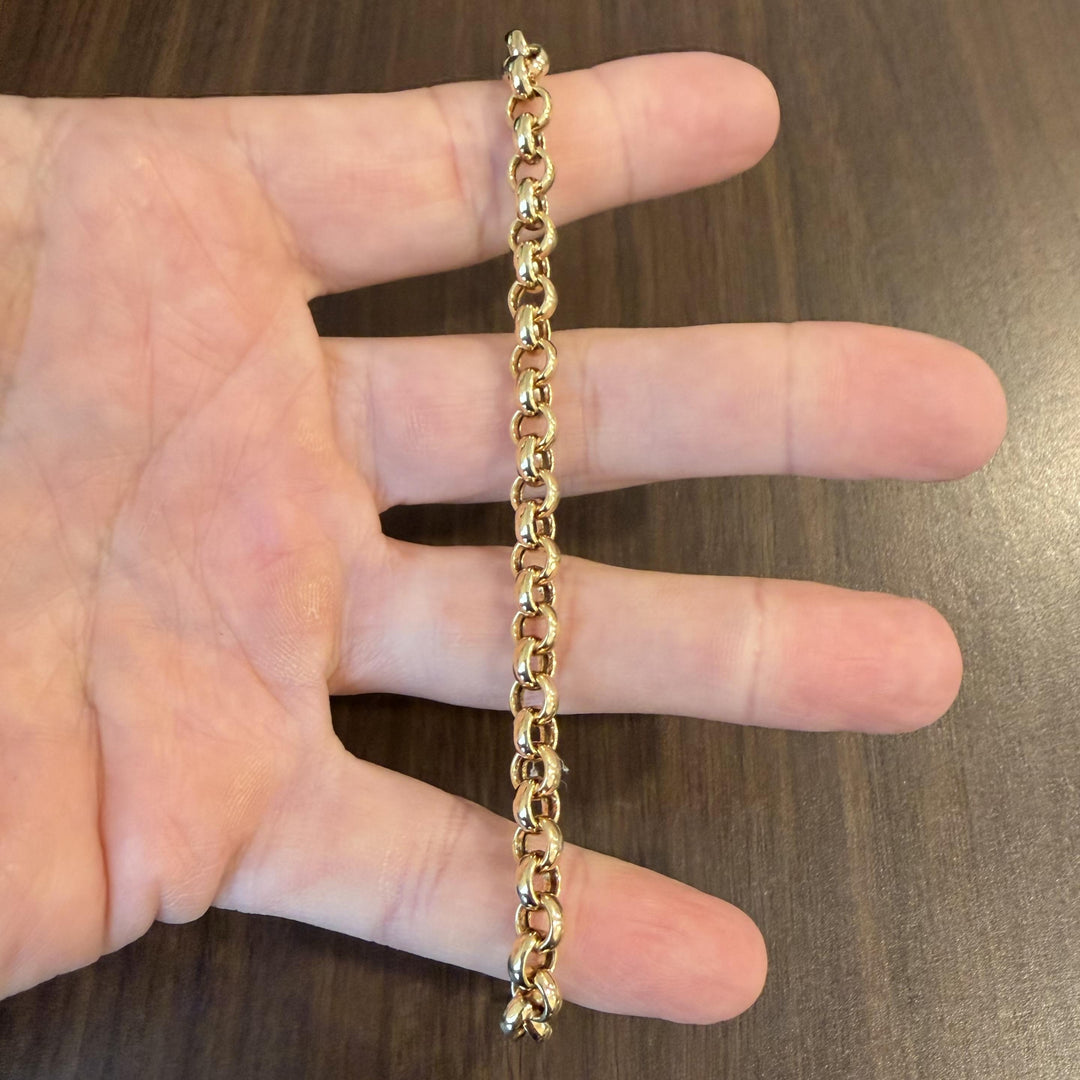 14k Yellow Gold 9g Hollow Polished 6.5mm Rolo Link Bracelet Italy 7.75"