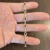 14k Yellow Gold and Bezel Set Amethyst 4.6g Ladies Fancy Link Bracelet 7"