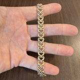 14k Yellow and White Gold 17.6g Ladies Polished 10mm Heart Link Bracelet 7"