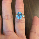 14k Yellow Gold Blue Topaz Ladies Ring Size 7.25