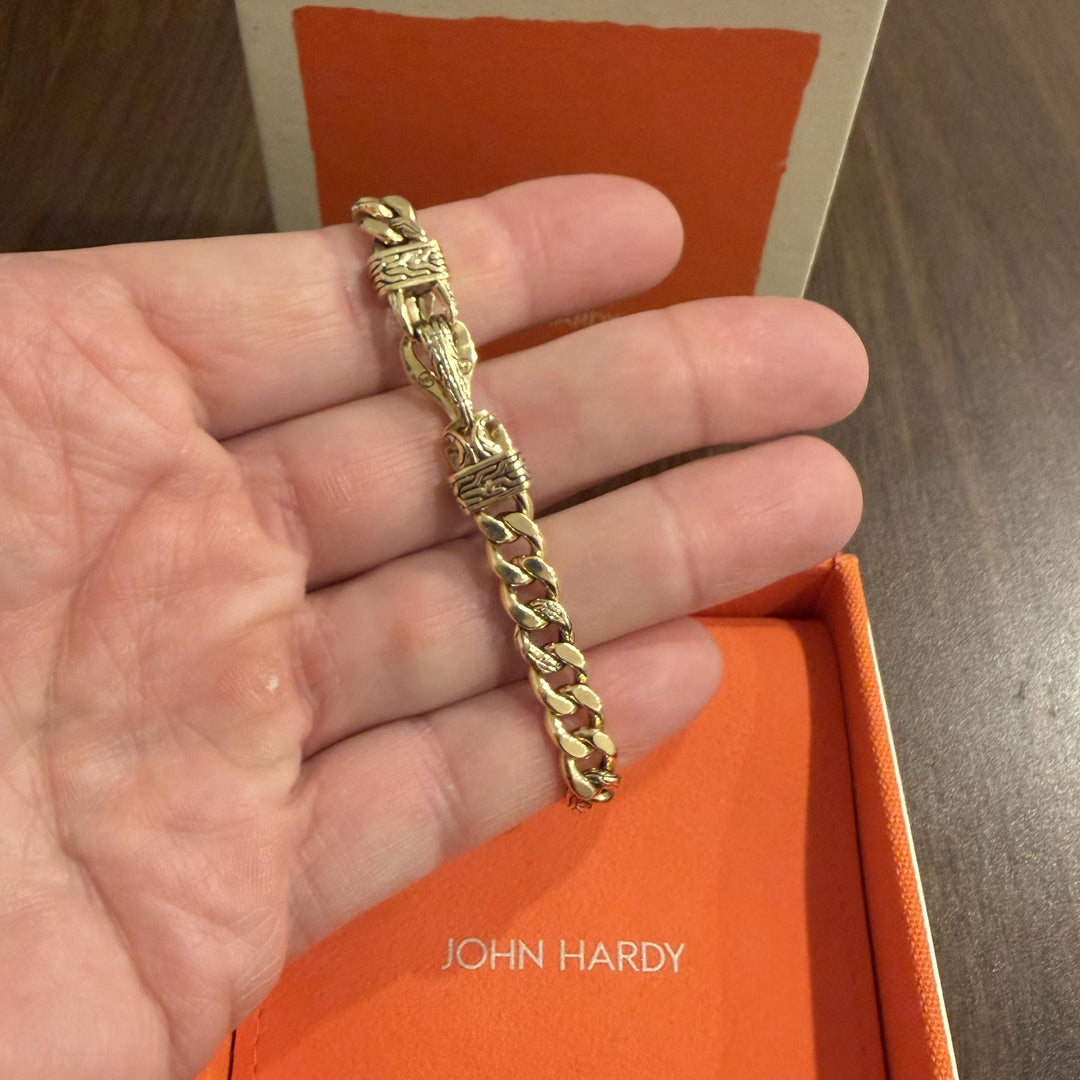 John Hardy 18k Yellow Gold 18g Vintage Fancy Curb Link Bracelet 7"