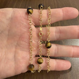 18k Yellow Gold 26.5g Tiger's Eye Bead Station Cable Link Necklace Italy 29"