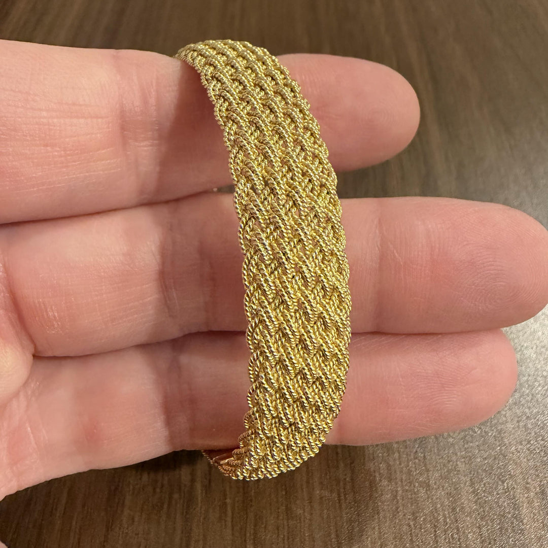 19k Yellow Gold 36.8g Solid Heavy 13mm Mesh Rigid Bangle Bracelet 7"