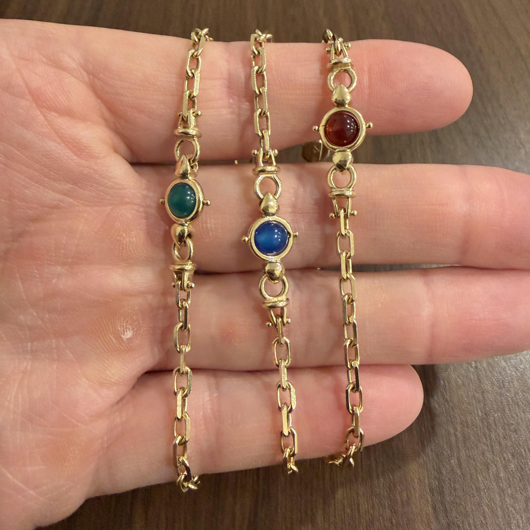 14k Yellow Gold and Colored Glass 32.3g Solid Cable Link Necklace Italy 24"