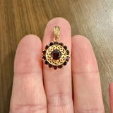 18k Yellow Gold and Red Garnet 5.7g Vintage Solid Pendant Italy 1"