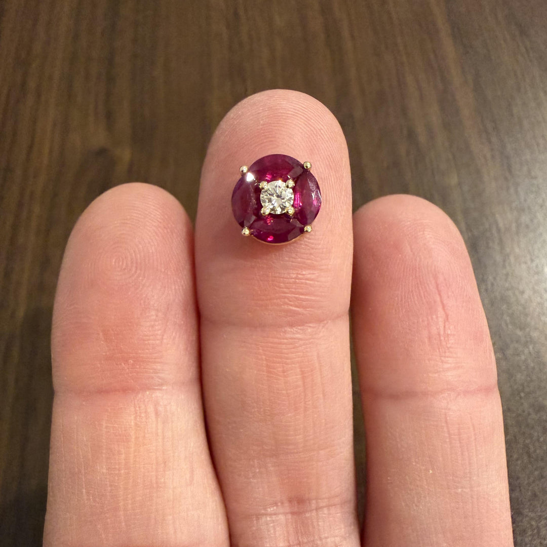 14k Yellow Gold 0.17ct Diamond and 1.2cttw Rubies Slide Pendant