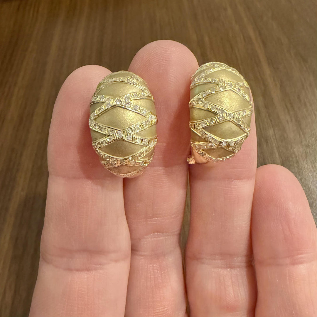 14k Yellow Gold and 0.25cttw Diamond Vintage Huggie Earrings 1"