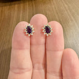 14k Yellow Gold Amethyst and Diamond Halo Stud Earrings