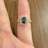 14k Yellow Gold Sapphire and 0.35cttw Diamond Halo Ring Size 6