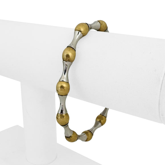 14k White and Yellow Gold 15.3g Ladies Bar and Ball Link Bracelet Italy 7.5