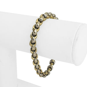14k Yellow and White Gold 19g Solid Two Tone Fancy Link Bracelet Italy 7"