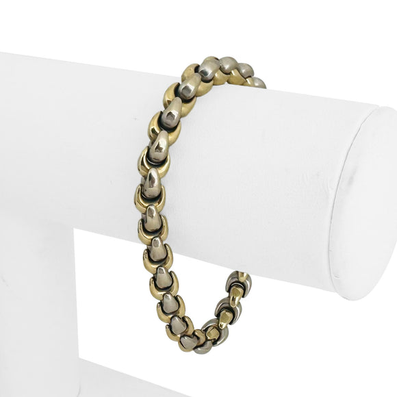 14k Yellow and White Gold 19g Solid Two Tone Fancy Link Bracelet Italy 7