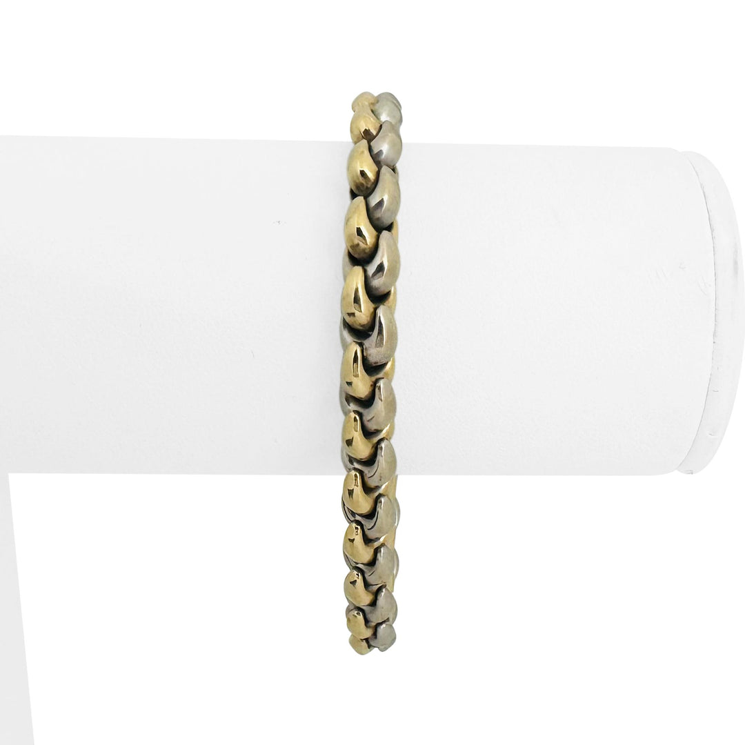 14k Yellow and White Gold 19g Solid Two Tone Fancy Link Bracelet Italy 7"