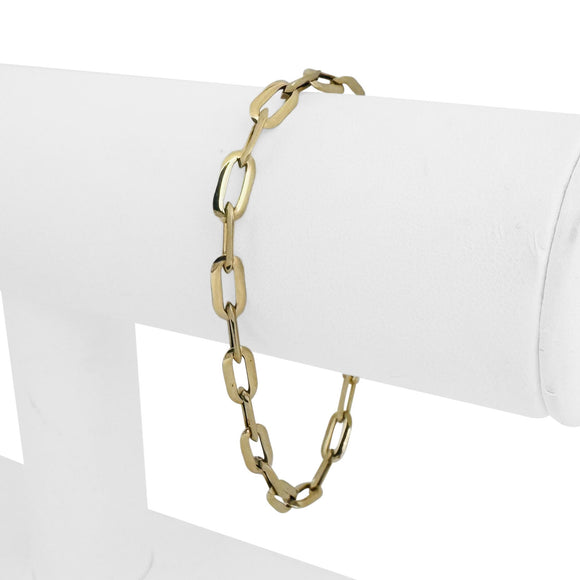 14k Yellow Gold 1.7g Hollow Very Light 5mm Flattened Oval Link Bracelet Italy 7